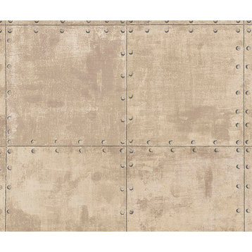 Metal Tile Pattern Wallpaper, Beige, 1 Bolt