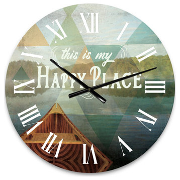 Lake House Happy Quote Cottage Oversized Metal Clock, 23x23