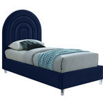 Meridian Furniture - Rainbow Velvet Upholstered Bed, Navy, Twin - There's a lot to fall in love with when it comes to this Rainbow twin-size velvet bed. This stunning bed is fit for an MVP with its rich navy velvet upholstery covering the headboard, side rails and foot board. This bed rests on thick white acrylic legs for added support and features deep channeled tufting on the headboard for a textural look that's dramatic and elegant all at once.