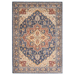 Nourison - Reseda Area Rug, Blue, 7'10"x9'10" - Gorgeous shades of navy, crimson and cream light up a show-stopping bordered medallion and botanical design to slip easily and elegantly into any setting. Created from an extra-glossy, velvety and robust polyester blend, this Reseda area rug from Nourison is expertly designed to look as fabulous as it feels while withstanding even heavy wear.