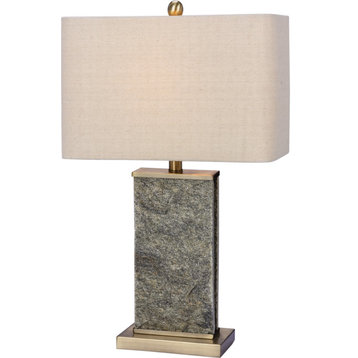 Stone & Metal Table Lamp - Natural Stone, Antique Brass