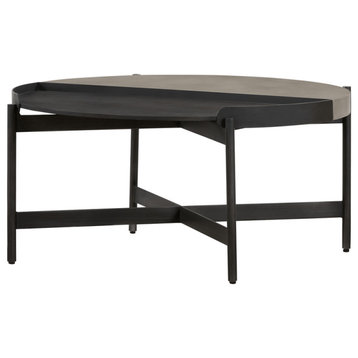 32" Black and Gray And Black Concrete And Metal Round Coffee Table