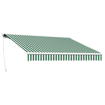 Awntech 8x6.5' California Manual Acrylic Retractable Awning, Forest/White Stripe