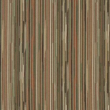Ivory Green Orange Abstract Striped Contract Upholstery Fabric By The Yard