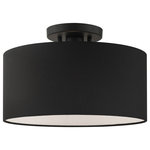 Livex Lighting - Black Modern, Urban, Versatile, Retro, Scandinavian Semi Flush - The Bainbridge collection is both modern and versatile. The hand-crafted black fabric hardback shade is set off by the silky white fabric on the inside setting a pleasant mood. The medium size single-light drum shade adds character to this handsomely styled semi flush. Perfect fit for the hallway, bathroom, kitchen and a small bedroom. This sleek design is shown in a black finish.