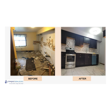 Brand new wood cabinets. New quartz counter-top. New and modern back-splash.