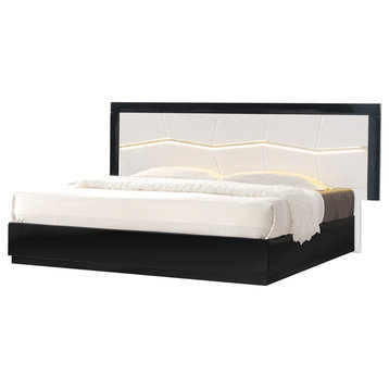 Modern White and Black Platfrom Bed With LED Light, Cal King