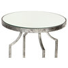 Round Accent Table With Mirror Top In Leafed Finish, Silver