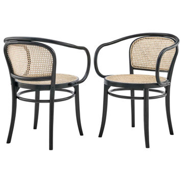 Side Dining Chair, Set of 2, Black, Wood, Modern, Cafe Bistro Hospitality