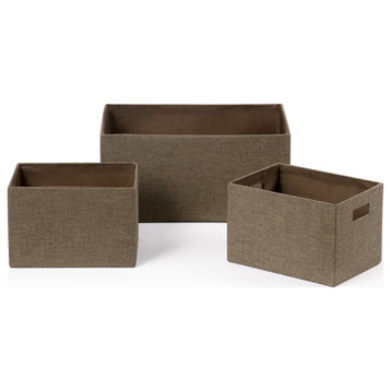 3-Piece Set Linen Look Covered Cardboard Rectangle Storage Bins, Taupe