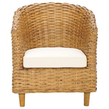Naomi Rattan Barrel Chair, Honey/White