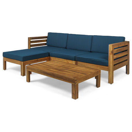 Alice Outdoor 5-Piece Acacia Wood Sofa Set, Teak Finish, Dark Teal