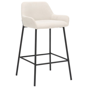 Modern Fabric and Metal  26" Counter Stool, Set of 2, Beige/Black