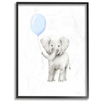 Stupell Industries Baby Elephant with Blue Balloon Watercolor, 16 x 20