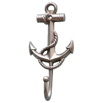 Brushed Nickel Anchor and Rope With Hook 7"