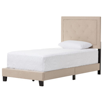 Paris Linen Upholstered Twin Size Tufting Platform Bed, Beige