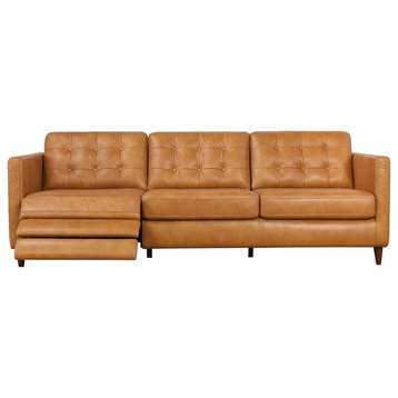Leah Modern Vintage Tan Genuine Italian Leather Left-Facing Power Reclining Sofa