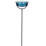 Mosaic Birds - Cuban Garden Stake, Aqua Blue - Enjoy watching birds of all types play while bathing themselves in this Cuban Bird Bath made of metal and recycled glass. Display this design with small rocks and water to attract and allow smaller birds and butterflies to land close to the water, adding