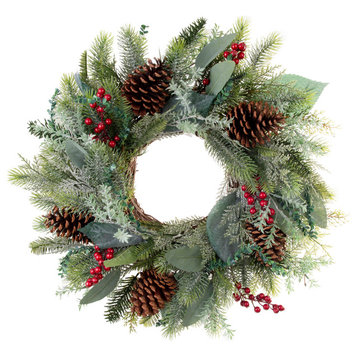 24" Lighted Christmas Wreath, Winter Frost