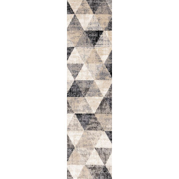 Covington Collection Cream Beige Distressed Triangles Rug, 2'0"x7'7"