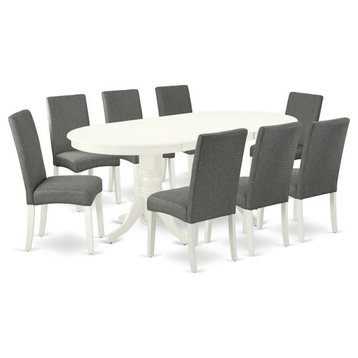East West Furniture Vancouver 9-piece Wood Dining Set in Linen White/Gray