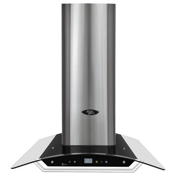 Modern Stainless Steel Wall Mount Range Hoods With Glass Canopy, 30"