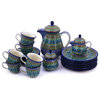 Polmedia Polish Pottery 6-cup Stoneware Tea Or Coffee Set For Six