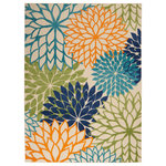Nourison - Nourison Aloha ALH05 Multicolor 7' x 10' Area Rug - An oversized floral design in shades of blue, orange, green, navy and camel adds a high-spirited surge of style to any area. Featuring an ingenious polypropylene- fabrication that�s a breeze to maintain and feels simply terrific underfoot, this uplifting indoor/outdoor rug is as sensible as it is sensational.