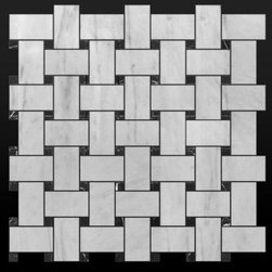 Carrara Marble Basketweave Mosaic Tile with Nero Marquina Black Dots Honed - Products