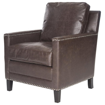 Traditional Accent Chair, Birchwood Legs With Faux Leather Cushioned Seat, Brown