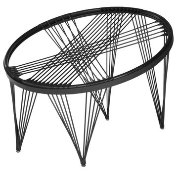 Contemporary Launchpad Chair, Round Metal Frame With Woven Silicone Cords, Black