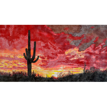 Mosaic Art, Red Sunset Sky In Arizona, 35"x67"