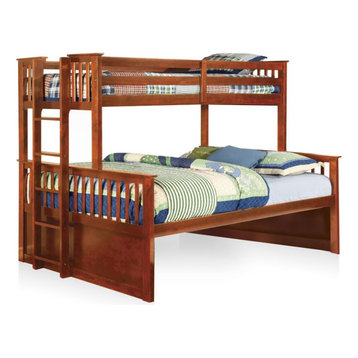 Furniture of America Frederick Wood Twin XL over Queen Bunk Bed in Oak