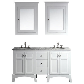 New York Vanity With Carrera Marble Counter Top and Sink, 60", White