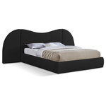 Meridian Furniture - Everest Upholstered Bed, Black, Queen, Boucle Fabric - Awaken to the promise of a blissful slumber with the Everest Boucle Fabric Bed, a luxurious haven that seamlessly blends classic elegance with contemporary design. Crafted with a sumptuous, rich black boucle fabric, this bed beckons you to sink into its cloud-like embrace, inviting peaceful nights and rejuvenating mornings. Its gently curved headboard transcends mere aesthetics, offering unparalleled flexibility to suit your preferences and space. Removable side panels grant you the freedom to choose between a classic silhouette for a more open, airy feel for a spacious ambiance, or an expanded option that adds a more dramatic focal point to your room. Whether you favor a cozy nook or a bright and breezy retreat, this bed effortlessly adapts to your vision.