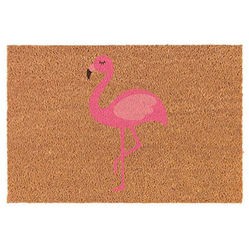 Coir Doormat Pink Flamingo Color (24" x 16" Small)