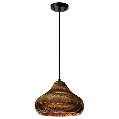 Matte Black Modern Nordic Style Pendant With Natural Brown Origami Paper Shade