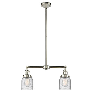 Small Bell 2-Light LED Chandelier, Polished Nickel, Glass: Seedy