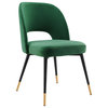 Set of 2 Dining Chair, Splayed Legs With Golden Caps & Soft Velvet Seat, Emerald
