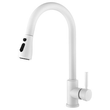 Wellfor Single-Handle Pull Down Sprayer Kitchen Faucet With White Finish
