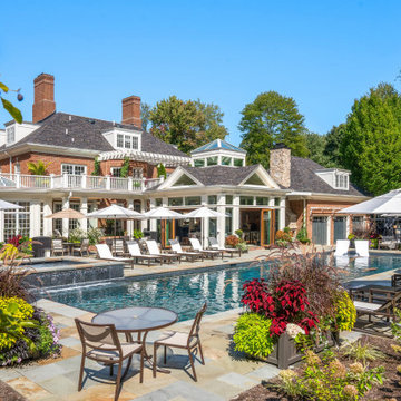 Pool cabana set into the landscaped backyard of the Poland, Ohio home
