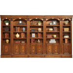 Parker House - Parker House Huntington 5-Piece Library Wall in Pecan - Our Huntington Library Wall bears class and high quality while serving as a modular and multi-functional unit. This collection can be configured as an Entertainment Center, Home Office, Bookcase Wall, and Entertainment Bar Wall. By offering a wide variety of custom storage options, this group is sure to suit your individual and household needs. The Huntington system offers durable wood construction in an Antique Vintage Pecan finish and decorative trims, which adds to its stunning Traditional English Style. This group will be sure to infuse your home with an intricate and lustrous feel while providing enhanced functionality.