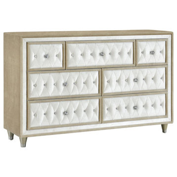 Antonella 7-Drawer Upholstered Dresser Ivory and Camel