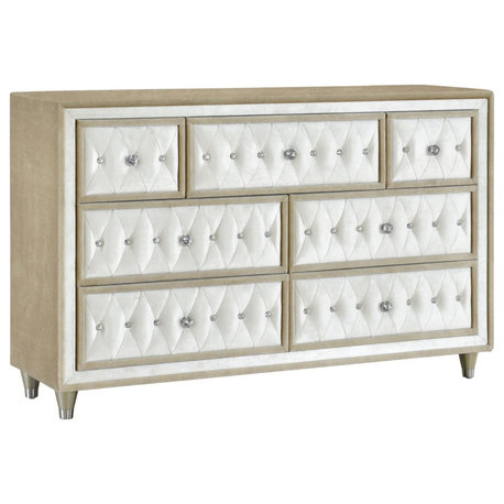 Antonella 7-Drawer Upholstered Dresser Ivory and Camel