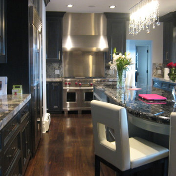 Gray Kitchen with Silver Glaze and Blue-Gray Island