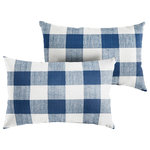 Mozaic Company - Stewart Dark Blue Buffalo Plaid Lumbar Pillow, Set of 2 - This wide checkered, white and dark blue buffalo plaid pattern will add the perfect traditional accent to your d��_cor. Use this set of two outdoor lumbar pillows as a way to enhance the decorative quality of any seating area. With a classic buffalo plaid pattern, these pillows add an eye-catching and elegant touch wherever they are used. The exteriors are UV and fade resistant to maintain the attractive look and feel through long-term outdoor use. The 100 percent recycled fiber fill ensures a soft and supportive experience to maximize comfort.