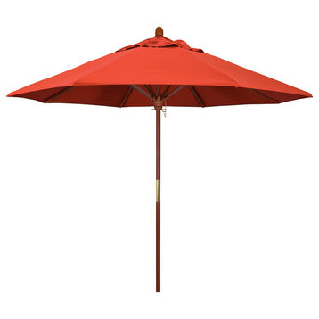 9' Square Push Lift Wood Umbrella, Olefin, Sunset