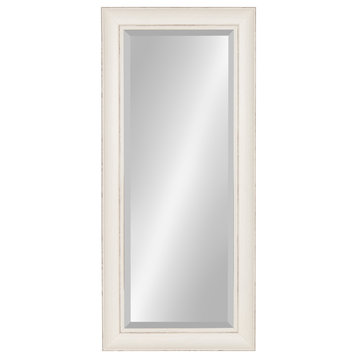 Macon Framed Wall Panel Beveled Mirror, 16x36, Distressed Soft White