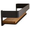 Rectangular Floating Shower Shelf With Rail and Natural Teak Wood, Matte Black