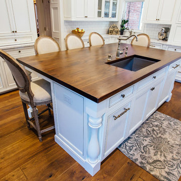 White Glazed Kitchen with Walnut Island Top